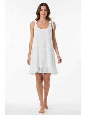 Pranella White Embroidered Tie-Shoulder Boho Swim Cover Up Summer Sundress EUC S